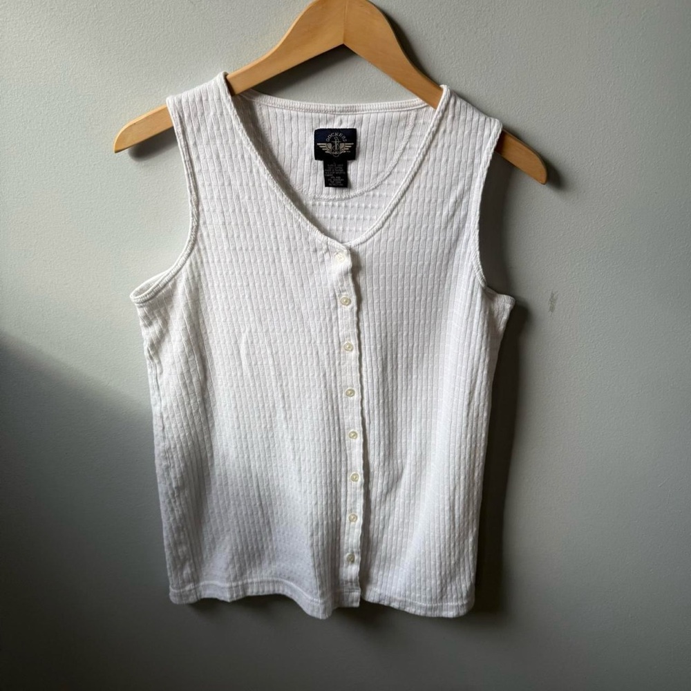 Vintage Y2K White cotton tank top vest with button up front 🔥